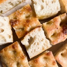 several pieces of bread that have been cut into squares