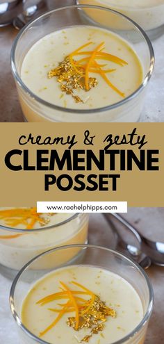 two glasses filled with creamy and tasty clementne posset on top of a table