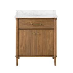 an image of a bathroom vanity with marble top and wooden legs on the bottom shelf