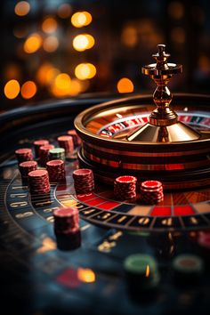 a casino roule with several red dices on it