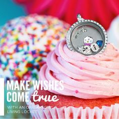 a cupcake with pink frosting and a clock on top that says make wishes come true