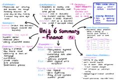 a whiteboard with the words unit 6 summary and finance written on it