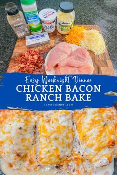 the chicken bacon ranch bake is ready to be cooked in the oven and served on a cutting board