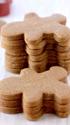 a stack of cookies sitting on top of a white table