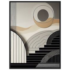 an abstract painting with black and white lines