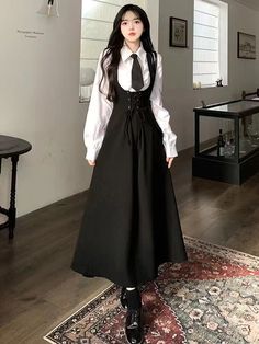 Color: Black Suit, Size: S White Shirt With Tie, Suit Dress Women, Retro Fashion Outfits, Midi Dress Elegant, Shirt Elegant, Split Long Dress, White Slip Dress, Midi Dress Style, Black Slip Dress