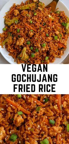 Fried rice prepared using Gochujang paste. Vegan. Gochujang Dinner Recipes, Vegan Asian Food Recipes, Lunch With Tofu, Recipes With Gochugaru, Dinner Recipes With Tofu, Best Vegan Tofu Recipes, Veggie Crumble Recipes, Vegan Recipes With Tofu, Crumbled Tofu Recipes