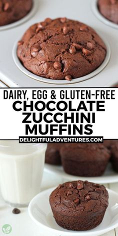 chocolate zucchini muffins in a muffin pan with the title overlay