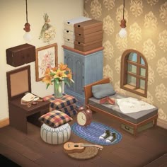 모동숲 인테리어 Acnh Small House Interior, Acnh Small Bedroom, Animal Crossing Hhp Ideas, Acnh Goldie House, Acnh First Room Ideas, Acnh Sloppy Room, Acnh Outside Home Ideas, Main Room Acnh, Acnh Hhp Apparel Shop