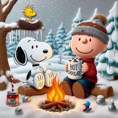 a charlie brown christmas scene with snoopy and his hot chocolate