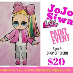 an advertisement for jojo siwa's paint event