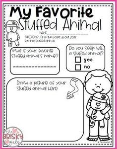 an animal study sheet for students to use in their writing and drawing skills, with the words'my favorite stuffed animal'on it