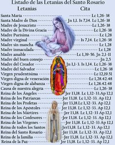 an image of the virgin mary and baby jesus with names in spanish, english and spanish