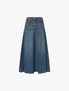 MO&Co. Women's A-line Maxi Denim Skirt This denim skirt features an A-line maxi silhouette, a flattering and versatile style that falls gently away from the body. Crafted from premium cotton, this skirt features a pleated and raw hem design that adds a unique and trendy touch, while the deep blue hue gives it a classic and timeless look. Pair with a cute top or tucked-in blouse for a chic outfit. Features : - Mid waist A-line maxi silhouette- Classic five pocket design- Pleated and raw hem desig Maxi Denim Skirt, Wardrobe Refresh, Denim Skirt Women, Denim Maxi Skirt, Chic Outfit, Mesh Bag, Versatile Style, The Deep, Blue Hues