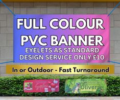 a sign for an outdoor fast turnaround with the words full color pwc banner