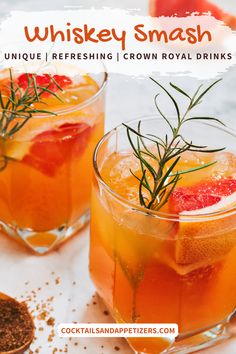 Whiskey grapefruit smash combines delicious whiskey with grapefruit juice for a unique and refreshing boozy drink with a deliciously bitter finish! A twist on the classic smash cocktail, only takes 3 ingredients and a few minutes to make this grapefruit whiskey drinks recipe!