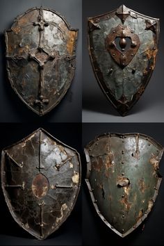 four different types of armor are shown in three separate images, one is worn and the other has rusted