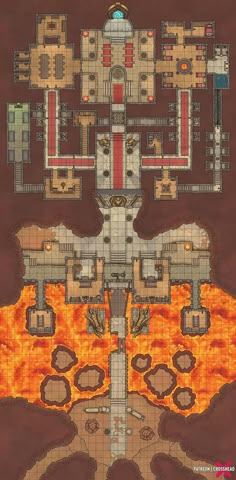 an image of a large building with lots of fire in the floor and on top of it