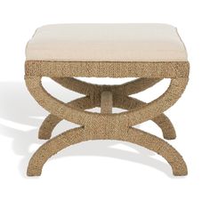 Safavieh Aikan Woven Sea Grass Ottoman XII23 Natural / Beige Wood / Abaca / Seagrass / Foam / Fabric CWK2007A Caned Headboard, Outdoor Accent Table, Contemporary Bedroom Decor, Outdoor Bar Stools, Cushion Seat, Upholstered Ottoman, Accent Chairs For Living Room, Mahogany Wood, Extra Seating