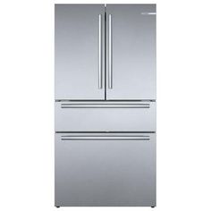 a stainless steel refrigerator freezer with two doors