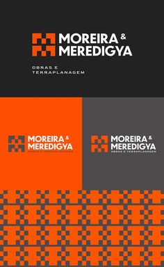 an orange and black business card with the words morera & merdiga on it