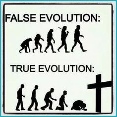 the silhouettes of people walking past a cross with words that read false evolution true revolution sin sin