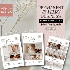 three flyers for a jewelry business