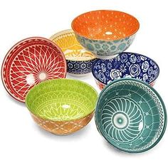 six colorful bowls sitting on top of each other