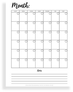 a printable month planner with circles on the front and side, in black ink