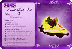 a card with an image of a cake on the front and back side that says, devil fruit 90