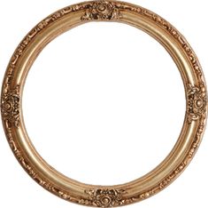 an oval gold frame with ornate designs on the edges and sides, isolated against a white background