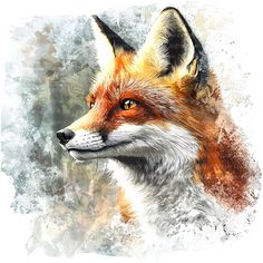 a painting of a fox with orange eyes