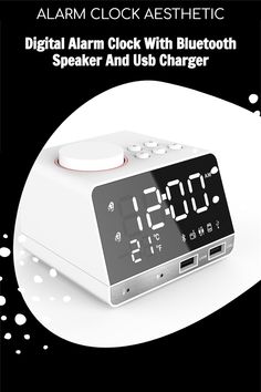 the alarm clock with bluetooth speaker and usb charger is shown in this advertisement