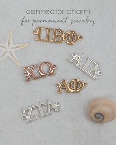 ** Officially Licensed Product ** Connector charms for permanent bracelets and anklets or your favorite diy project! Beautiful Greek letter charms in your choice of metal color.  Our custom sorority letter charms can be taken to your favorite jeweler for permanent jewelry placement.  A beautiful addition to your chain bracelets and anklets! *Made using your choice of 940 Sterling Silver, or 14k Gold or Rose Gold over Sterling Silver. *Tarnish-resistant, nickel-free and hypoallergenic for sensiti Personalized Silver Sorority Jewelry, Jewelry Placement, Argentium Silver Jewelry, Sorority Letters, Kappa Kappa Gamma, Permanent Jewelry, Alpha Phi, Chi Omega, Chain Bracelets