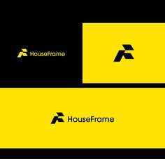 the logo for houseframee is shown on a black and yellow background with an arrow