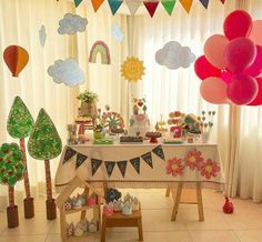 an image of a table with balloons on it