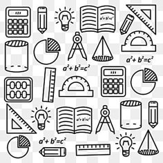 a black and white drawing of school supplies