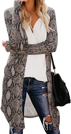 Dokotoo Womens Casual Fashion Animal Snake Printed Open Front Knitting Autumn Winter Long Sleeve High Low Cardigans Sweaters Coats Outerwears Long Cardigans Sweaters, No Button No Pocket Medium at Amazon Women’s Clothing store Print Outerwear, Long Knit Cardigan, Outwear Coat, Leopard Fashion, Long Sleeve Tops Casual, Casual Cardigans, Long Knit, Cozy Knit, Sweaters Online