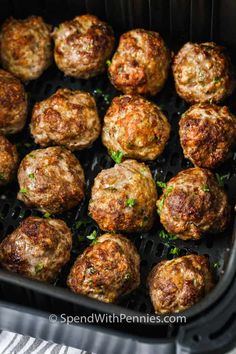 cooked meatballs in an air fryer