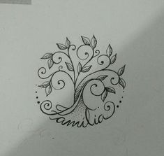 a drawing of a tree with leaves on it