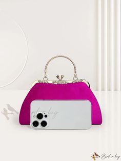 Bird in Bag - Square Hot Pink Metal Decorative Bag Party Bags With Large Capacity And Double Handle, Evening Portable Top Handle Satchel, Evening Top Handle Portable Satchel, Evening Top Handle Satchel Portable, Large Capacity Double Handle Party Bag, Elegant Portable Tote Shoulder Bag, Elegant Top Handle Bag Portable, Chic Double Handle Bag, Pink Large Capacity Evening Satchel