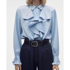 Reposhing This Item I Purchased From @Shrinkingkim. Loved It, But Ready To Rotate For Something New. Questions? Leave A Comment Below! Satin Shirt, Zara Tops, Color Blue, Button Up, Top Blouse, Zara, Womens Tops, Satin, Women Shopping