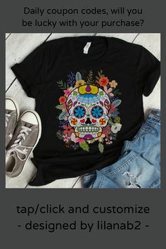 Sugar Skull Dia De Los Muertos Day of the Dead T-Shirt - tap, personalize, buy right now! #TShirt #day #of #the #dead, #dia T Shirt Trends, Preschool Shirts, Graphics Vintage, Skull Day Of The Dead, Haunted House Party, Mexican Holiday, Backpack Accessories, Colorful Skulls, Funny Inspirational Quotes