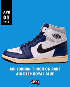 Deep Royal Blue, Jordan 1 High Og, Air Jordan 1 High, Jordan 1 High, Jordan 1, Air Jordans, Royal Blue, Blue