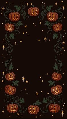 a black background with pumpkins on it and stars around the edges, as well as an ornate border