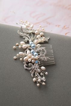 Silver and Blue Freshwater Pearl Bridal Hair Comb Wedding Hair Piece Bridal Hair Vine Bridal Headpiece Wedding Hair Accessory Back Headpiece - Etsy UK Pearl Bridal Hair Comb, Fantasy Accessories, Blue Wedding Hair, Pearl Bridal Hair, Bride Hair Piece, Blue Hair Accessories, Bridal Hair Combs Pearl