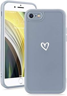 an iphone case with a heart on the front and back cover in blue, is shown