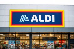 an aldi store front with the door open