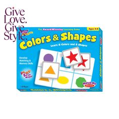 the give love style color and shapes game is shown in front of a white background