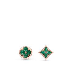 LOUIS VUITTON® - Color Blossom Bb Sun Ear Stud, Pink Gold And Malachite - Per Unit - Pink Piercing Labret, Louie Vuitton, Louis Vuitton Jewelry, Rose Jewelry, Pink Jewelry, Ear Stud, Design Drawing, Girly Jewelry, Green Gemstones